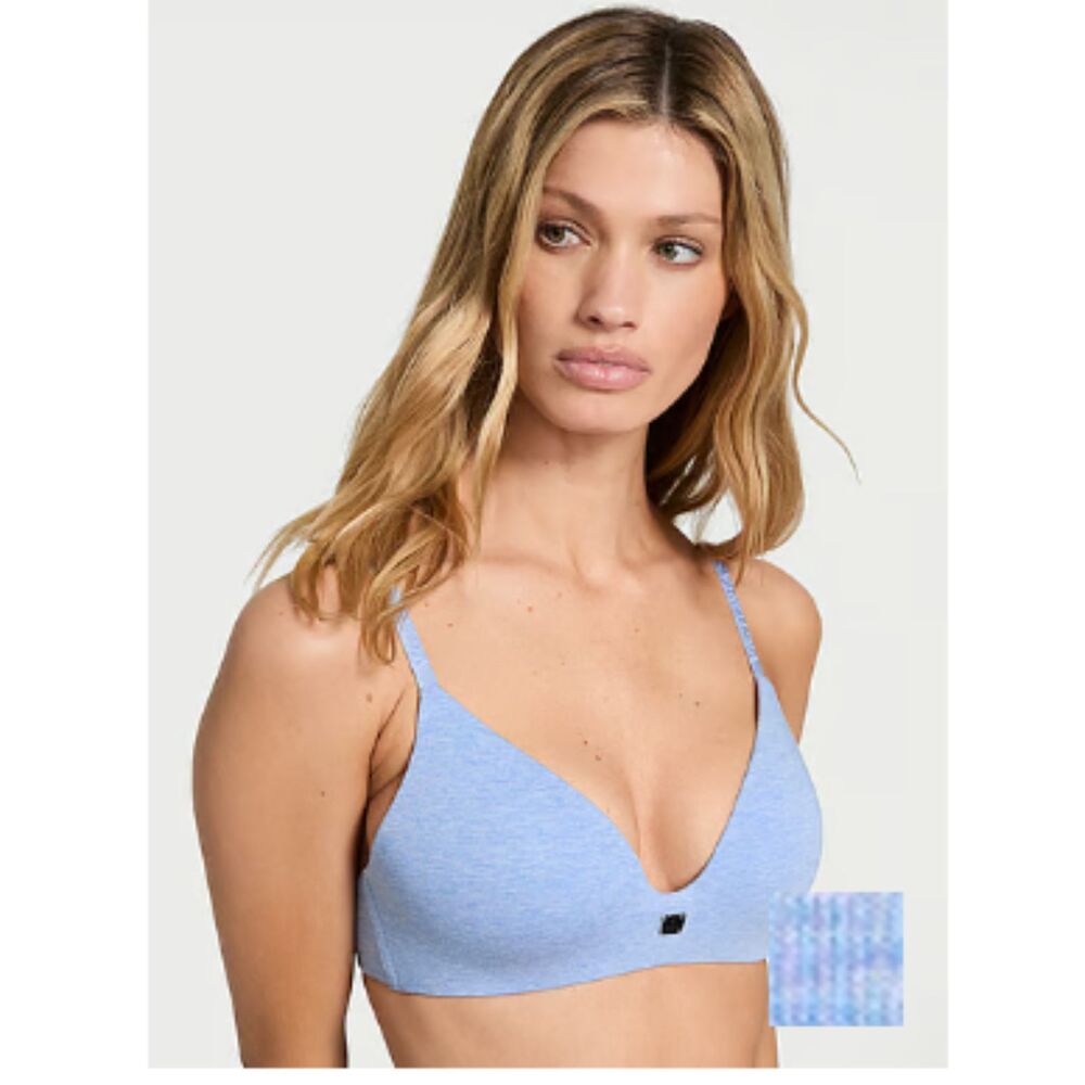 NWT Victoria's Secret Lightly Lined Blue Wireless T-Shirt Comfort Bra 36DDD/36F